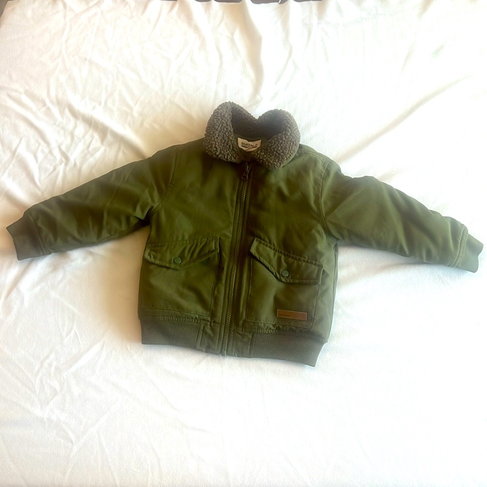 Army green coat for a boy